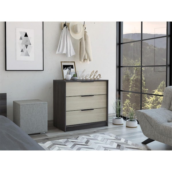 Homeroots 28 in. Manufactured Wood Three Drawer Standard Dresser, Black & Light Oak - 477803