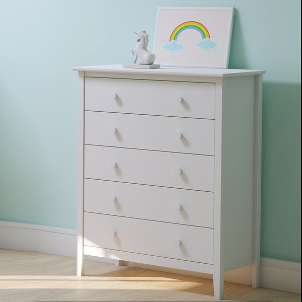 Alaterre Furniture Simplicity Wood 5-Drawer Chest, White - AJSP02WH