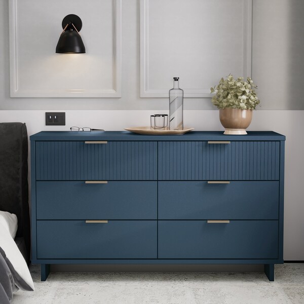 Manhattan Comfort Granville 55.07 Double Wide Dresser in Midnight Blue - DR-5034