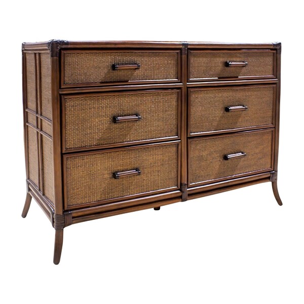 Hospitality Rattan Home Palm Cove 6-Drawer Dresser with Glass - 1102-5645-ATQ-GL