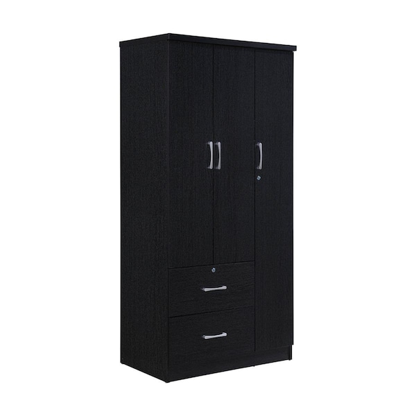 Hodedah Hodedah HID8020 BLACK 3-Door Armoire with 2-Drawers; 3-Shelves - Black - HID8020 BLACK