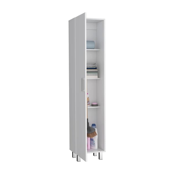 Tuhome Vintro Storage Cabinet, Broom Hangers, Metal Handle, White - MLB8977