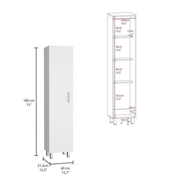 Tuhome Vintro Storage Cabinet, Broom Hangers, Metal Handle, White - MLB8977