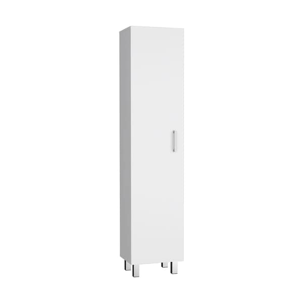 Tuhome Vintro Storage Cabinet, Broom Hangers, Metal Handle, White - MLB8977