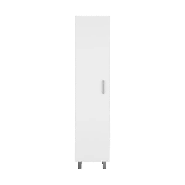 Tuhome Vintro Storage Cabinet, Broom Hangers, Metal Handle, White - MLB8977