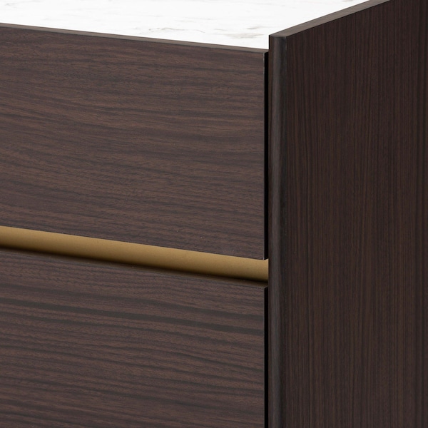 Baxton Studio Walker Modern and Contemporary Dark Brown and Gold Finished Wood 5-Drawer Chest with Faux Marble Top - 189-11621-ZORO