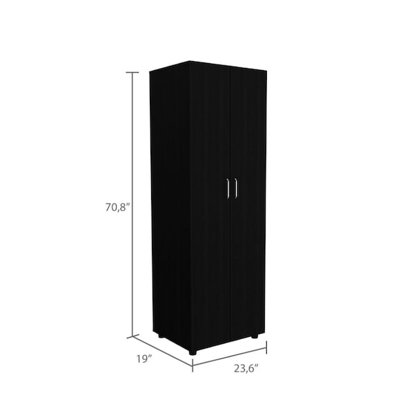 Tuhome Aurora Armoire, Two Interior Shelves, Rod, Double Door, Black - CLW6471
