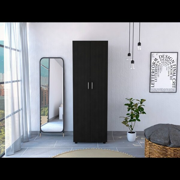 Tuhome Aurora Armoire, Two Interior Shelves, Rod, Double Door, Black - CLW6471