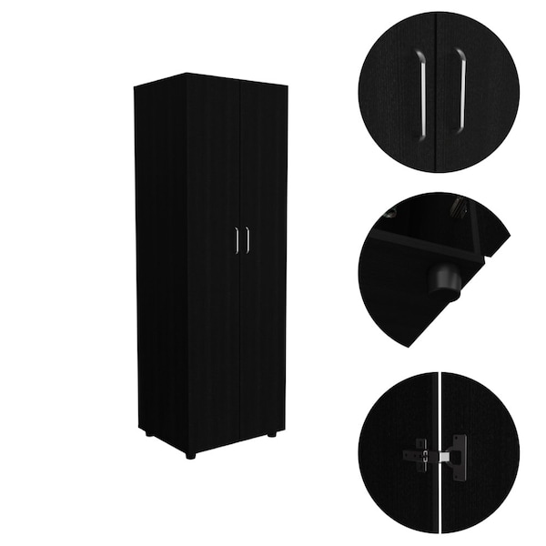 Tuhome Aurora Armoire, Two Interior Shelves, Rod, Double Door, Black - CLW6471