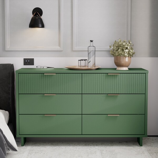 Manhattan Comfort Granville 55.07 Double Wide Dresser in Sage Green - DR-5033