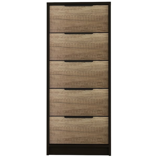 Tuhome Kaia 5 Drawer Dresser, Vertical Dresser, Black/Pine - CWC4762