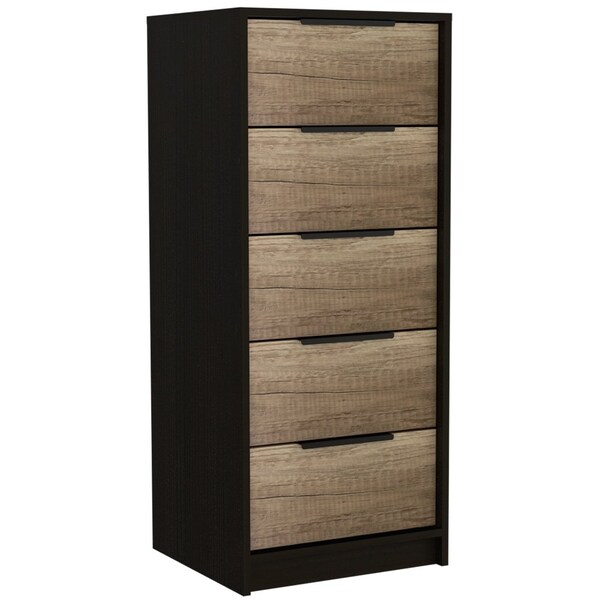 Tuhome Kaia 5 Drawer Dresser, Vertical Dresser, Black/Pine - CWC4762