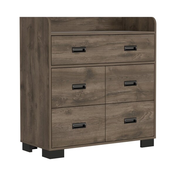 Tuhome Alyn Dresser, Four Legs, Four Drawers, One Double Drawer, Superior Top, Dark Brown - CLB7153