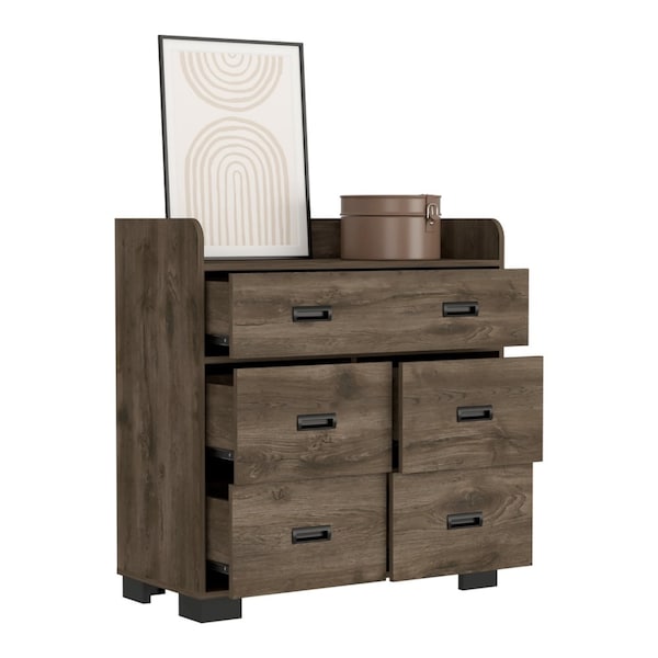 Tuhome Alyn Dresser, Four Legs, Four Drawers, One Double Drawer, Superior Top, Dark Brown - CLB7153