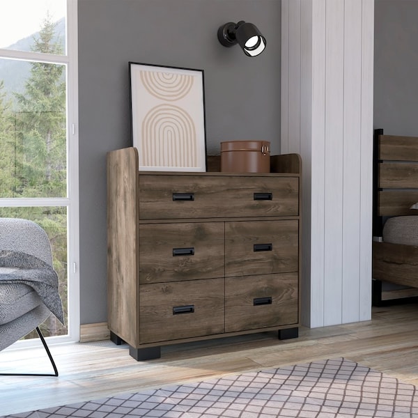 Tuhome Alyn Dresser, Four Legs, Four Drawers, One Double Drawer, Superior Top, Dark Brown - CLB7153