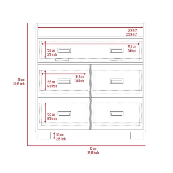 Tuhome Alyn Dresser, Four Legs, Four Drawers, One Double Drawer, Superior Top, Dark Brown - CLB7153