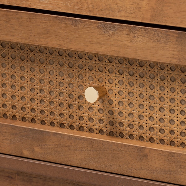 Baxton Studio Ramiel MidCentury Modern Ash Walnut Finished Wood and Rattan 6Drawer Dresser - 215-12427-ZORO