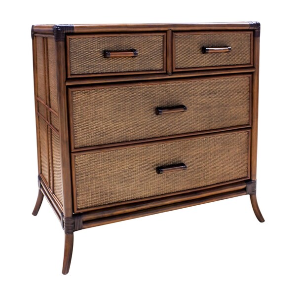 Hospitality Rattan Home Palm Cove 4-Drawer Split Chest with Glass - 1102-5646-ATQ-GL