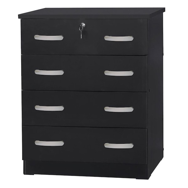 Kd Muebles De Dormitorio 39 x 29 x 16 in. Cindy 4 Drawer Chest Wooden Dresser with Lock, Black - KD2536524