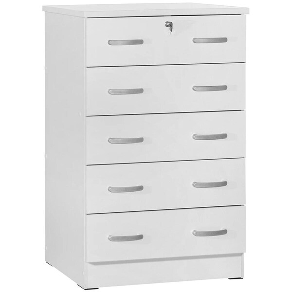 Better Home Cindy 5 Drawer Chest Wooden Dresser with Lock, White - WC5-WHT