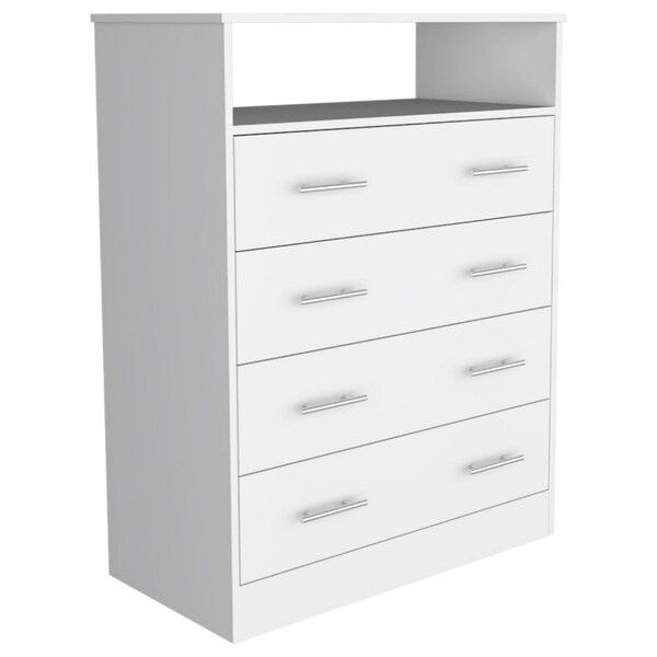 Tuhome Peru L Four Drawer Dresser, Superior Top, One Open Shelf, White - CLB6744