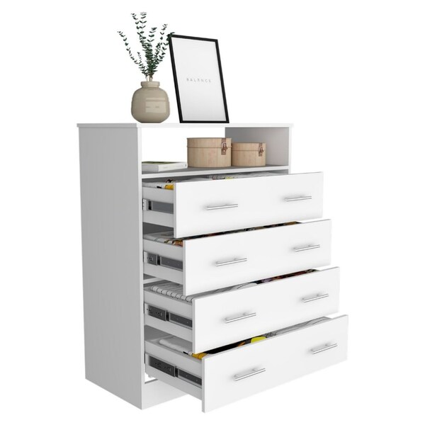 Tuhome Peru L Four Drawer Dresser, Superior Top, One Open Shelf, White - CLB6744
