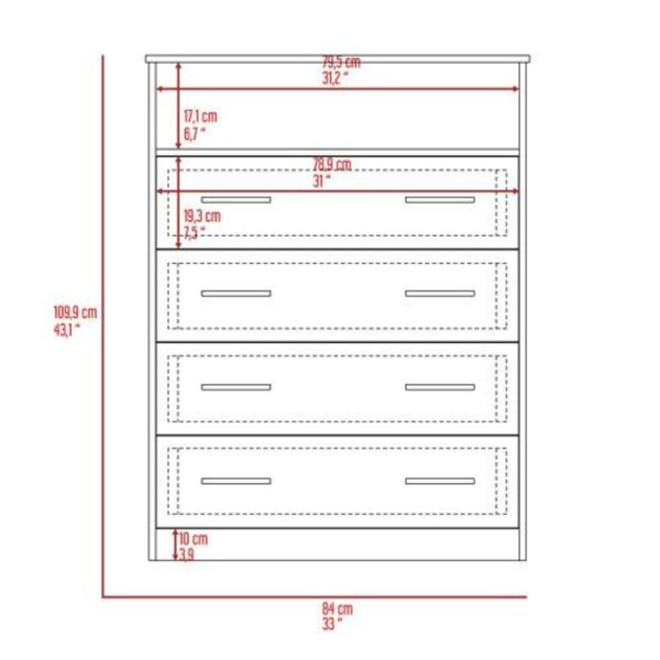 Tuhome Peru L Four Drawer Dresser, Superior Top, One Open Shelf, White - CLB6744