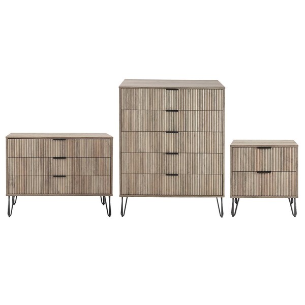 Manhattan Comfort 3-Piece DUMBO 5-Drawer Tall Dresser, 3-Drawer Standard Dresser and Nightstand 2.0 in Rustic Grey - 3-DB09-GY