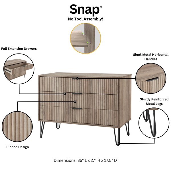Manhattan Comfort 3-Piece DUMBO 5-Drawer Tall Dresser, 3-Drawer Standard Dresser and Nightstand 2.0 in Rustic Grey - 3-DB09-GY