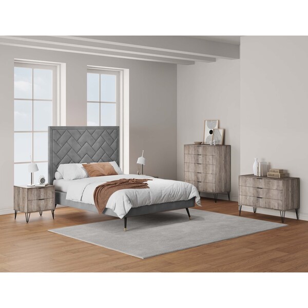 Manhattan Comfort 3-Piece DUMBO 5-Drawer Tall Dresser, 3-Drawer Standard Dresser and Nightstand 2.0 in Rustic Grey - 3-DB09-GY