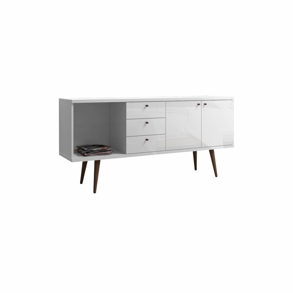 Manhattan Comfort Utopia 63.38 Wide Dresser with 3 Drawers in White Gloss and Maple Cream - S-1010451