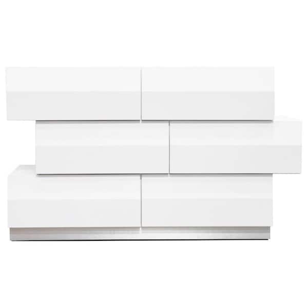 Best Master Furniture Spain Modern White Zigzag 6 Drawer Bedroom Dresser - SPAIN 6 DRAWER DRESSER