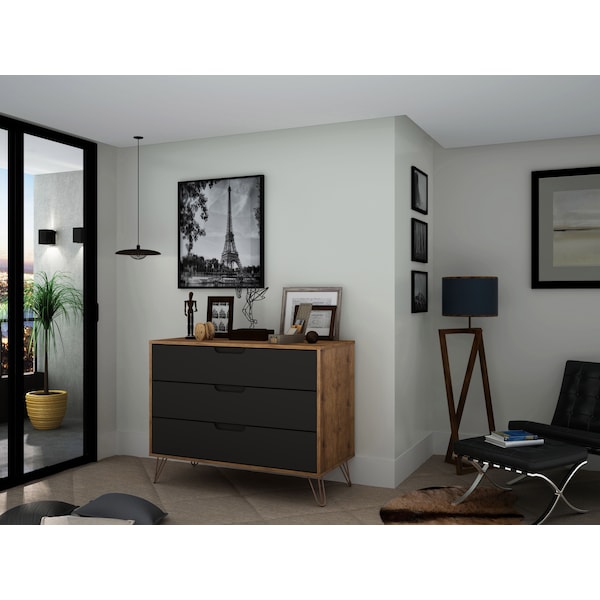 Manhattan Comfort Rockefeller Dresser, Nature and Textured Grey - 103GMC7