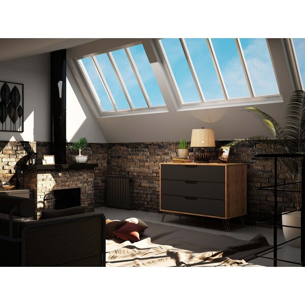 Manhattan Comfort Rockefeller Dresser, Nature and Textured Grey - 103GMC7