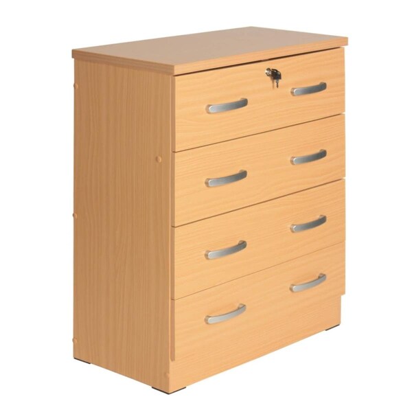 Better Home 39 x 29 x 16 in. Cindy 4 Drawer Chest Wooden Dresser with Lock, Beech Maple - 673400596321