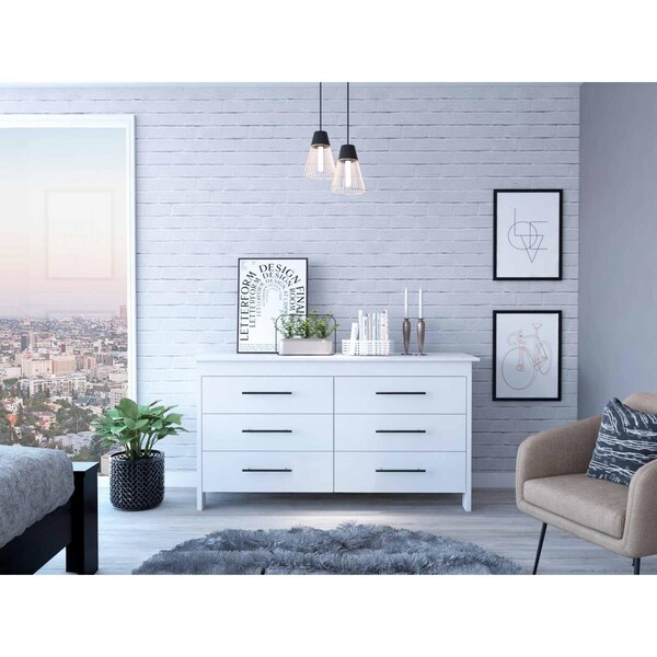 Gfancy Fixtures 58 in. White Six Drawer Double Dresser - GF3671319