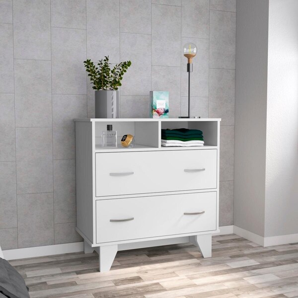 Depot E-Shop Stamford Two Drawer Dresser, White - DE-CLB6739