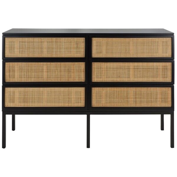 Safavieh Zadie 6 Drawer Rattan Dresser, Black - DRS5003D-2BX