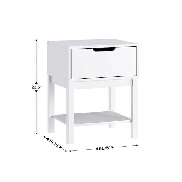 Flash Furniture Dallas Wooden Night Stand, Bedroom Side Table with Storage Drawer and Shelf for Kids in White - MG-9007-1-NS-WH-GG