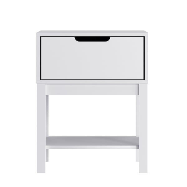 Flash Furniture Dallas Wooden Night Stand, Bedroom Side Table with Storage Drawer and Shelf for Kids in White - MG-9007-1-NS-WH-GG