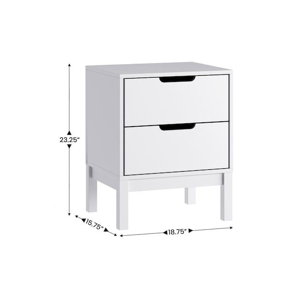 Flash Furniture Dallas Wooden Night Stand, Bedroom Side Table with 2 Storage Drawers for Kids in White - MG-9007-1-2NS-WH-GG