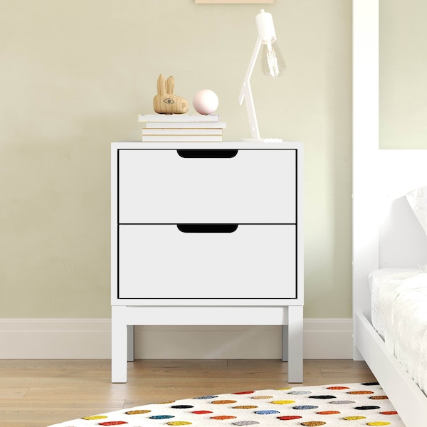 Flash Furniture Dallas Wooden Night Stand, Bedroom Side Table with 2 Storage Drawers for Kids in White - MG-9007-1-2NS-WH-GG