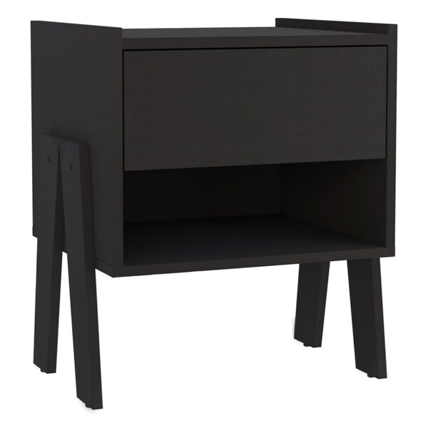 Tuhome Joy Nightstand, Four Legs, One Open Shelf, One Drawer, Black - MLW7150