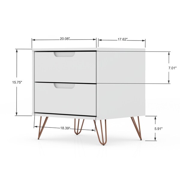 Manhattan Comfort Rockefeller Nightstand 2.0 in White (Set of 2) - 2-102GMC1