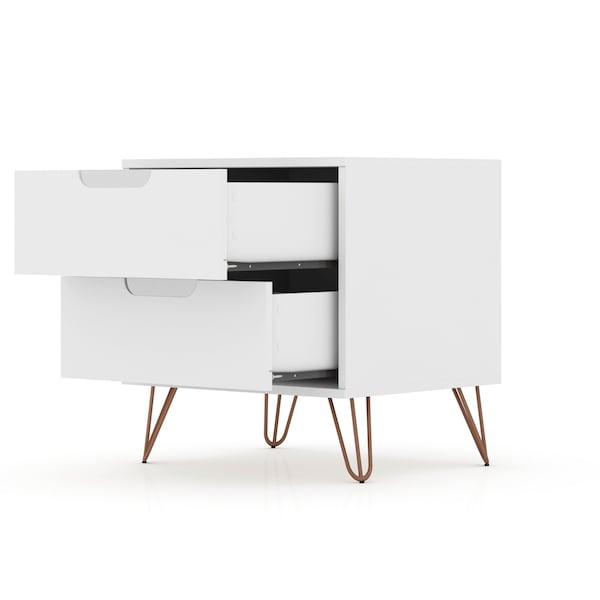 Manhattan Comfort Rockefeller Nightstand 2.0 in White (Set of 2) - 2-102GMC1