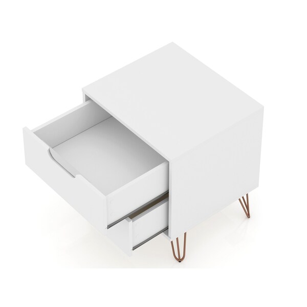 Manhattan Comfort Rockefeller Nightstand 2.0 in White (Set of 2) - 2-102GMC1