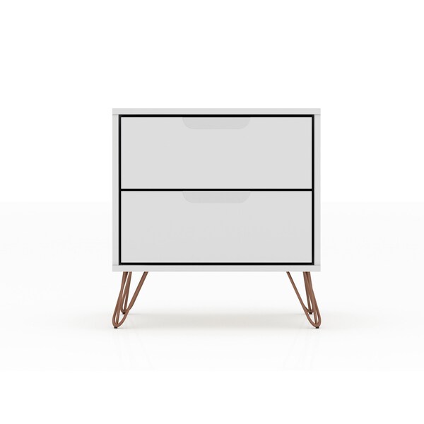 Manhattan Comfort Rockefeller Nightstand 2.0 in White (Set of 2) - 2-102GMC1