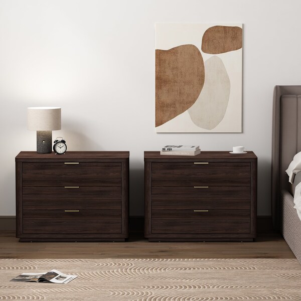 Manhattan Comfort Evelyn 32in Nightstand 4.0 in Brown - Set of 2 - 2-NS014-BR