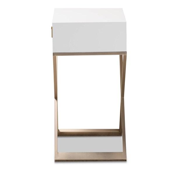 Baxton Studio Patricia White Finished Wood and Brass-Tone Metal 1-Drawer Nightstand - 167-10709