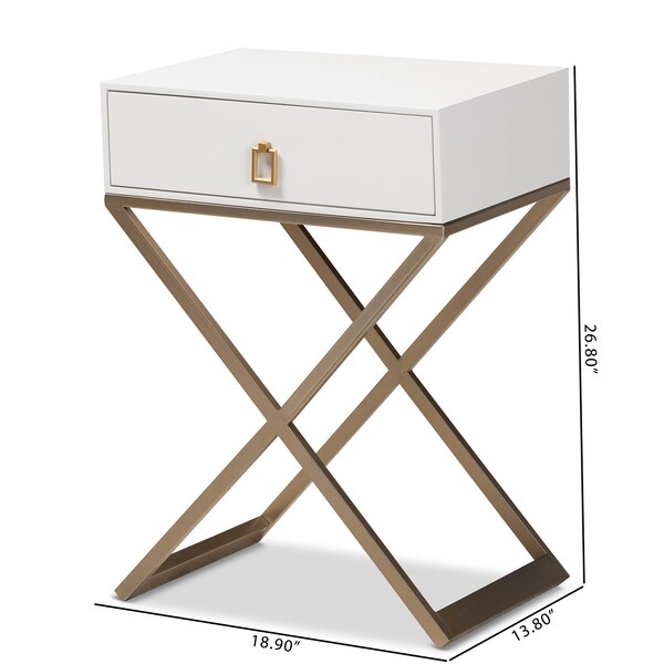 Baxton Studio Patricia White Finished Wood and Brass-Tone Metal 1-Drawer Nightstand - 167-10709